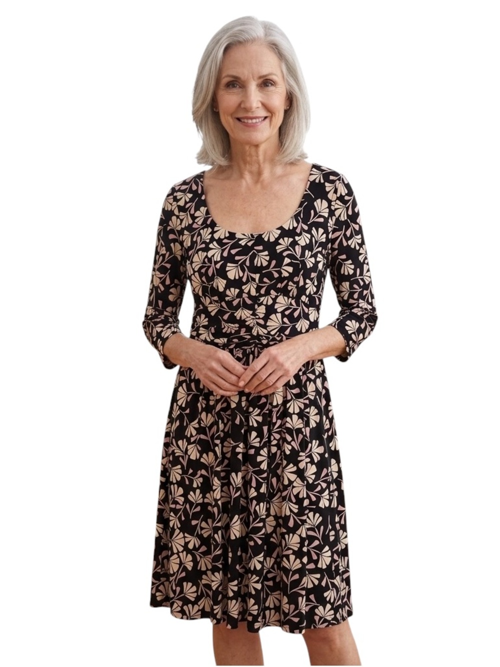 Maggy London Floral Print 3/4 Sleeve Dress